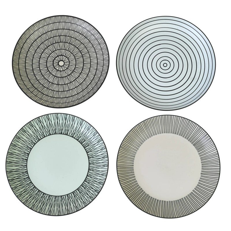 CERAMIC PLATE BLACK WHITE SET OF 4